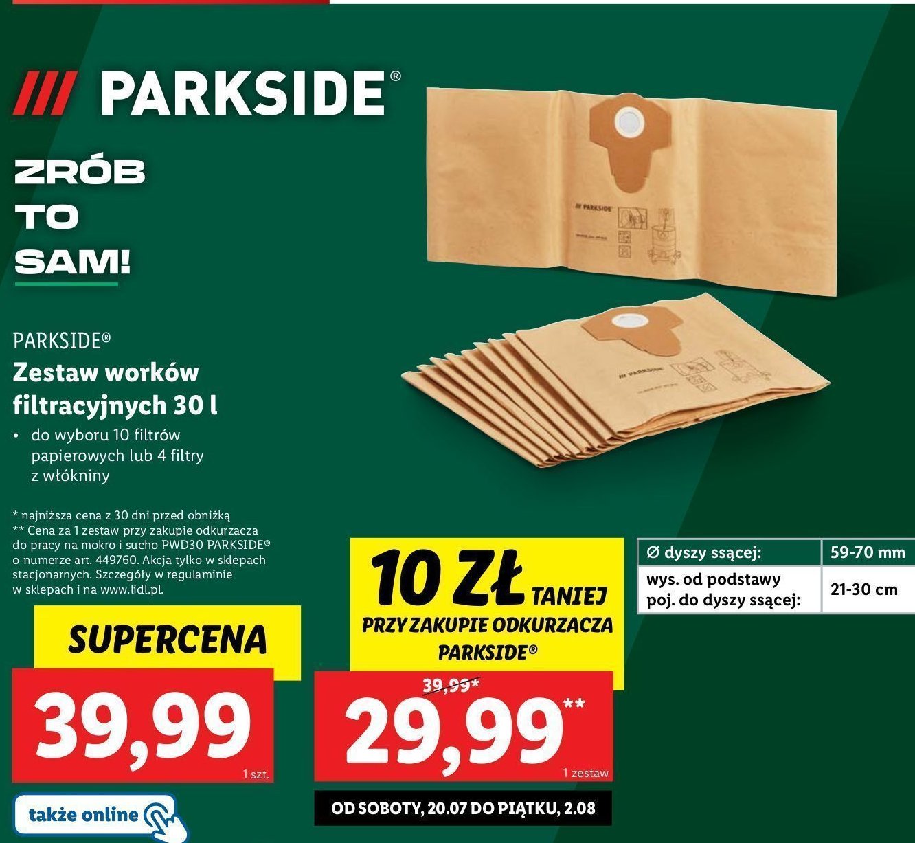 Worki filtruj膮ce papierowe Parkside promocja