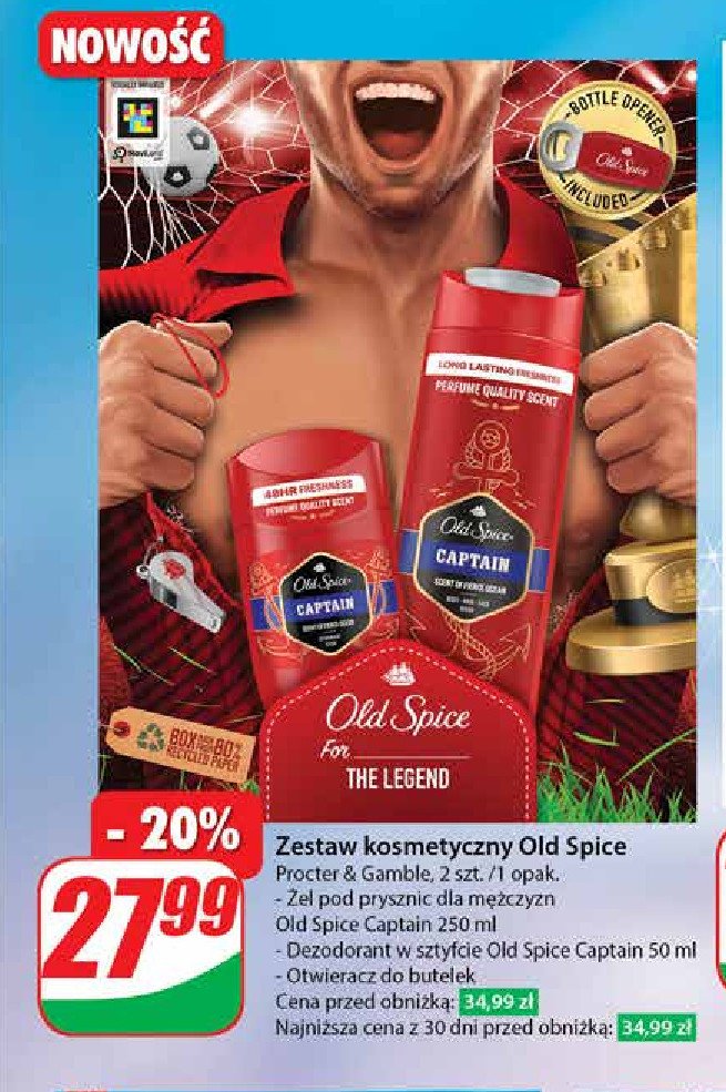 Zestaw w pudełku captain: żel pod prysznic + dezodorant + otwieracz Old spice zestaw promocja