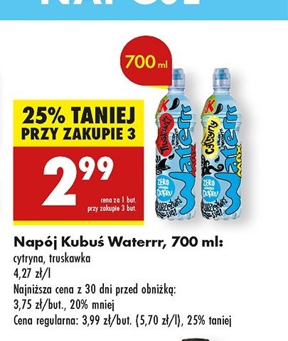 Woda truskawkowa Kubuś waterrr promocja w Biedronka