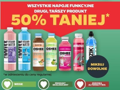 Napoje funkcyjne 50% taniej - drugi, tańszy produkt Vitamin Water, Oshee, 4Move promocja w Netto