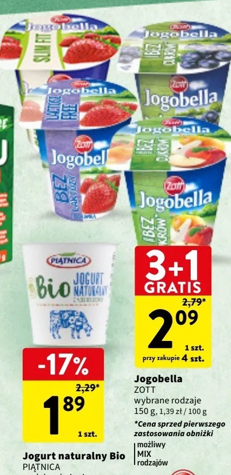 Jogurt czereśnia bez cukrów Jogobella promocja