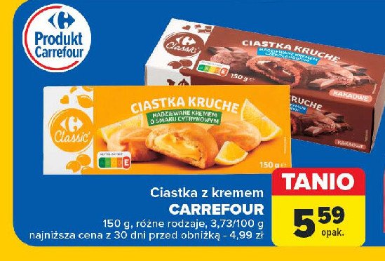 Ciastka kruche z kremem czekoladowym Carrefour classic promocja w Carrefour Market