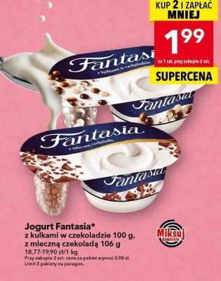 Jogurt Fantasia z kulkami w czekoladzie, z mleczną czekoladą promocja w LEWIATAN