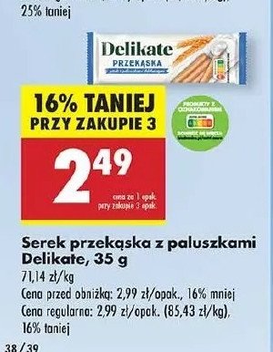 Przekąska: serek+paluszki Delikate promocja w Biedronka