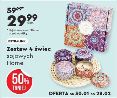 Zestaw 4 świec sojowych Home EXTRALINK promocja w Biedronka