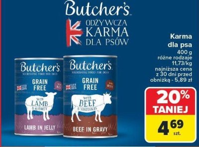 Karma mokra dla psa 400 g, różne rodzaje Butcher's promocja w Carrefour