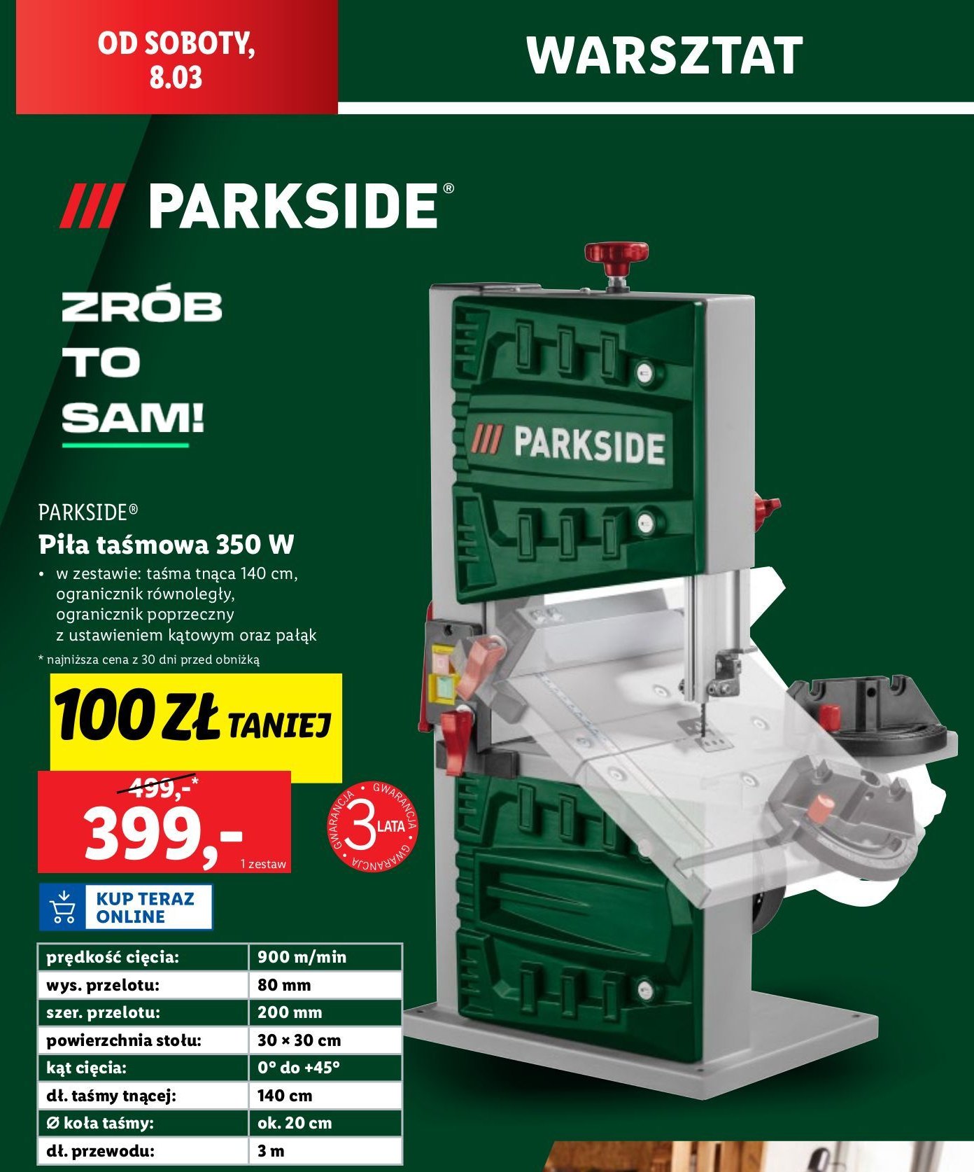 Piła taśmowa 350 w Parkside promocja