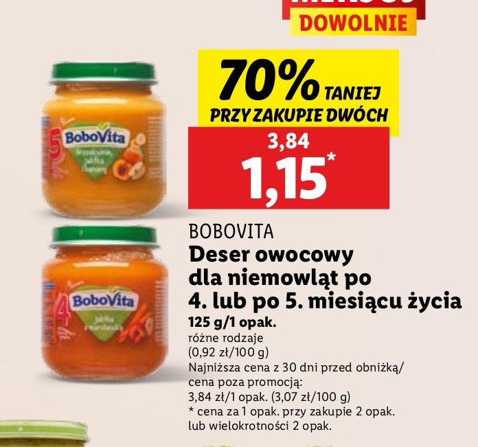 Brzoskwinie jabłka i banany Bobovita promocja w Lidl