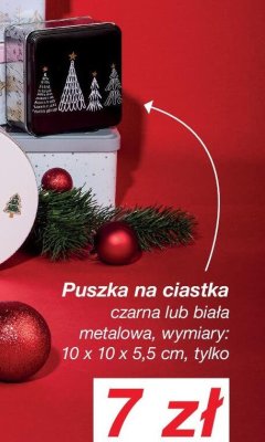 Puszka na ciastka czarna lub biała metalowa, wymiary: 10 x 10 x 5,5 cm promocja w KiK
