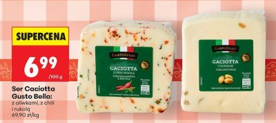 Ser Caciotta Gusto Bello z czarnym pieprzem, chili i rukolą promocja w Biedronka