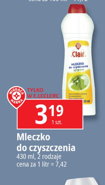 Mleczko do czyszczenia cytryna Wiodąca marka clair promocja