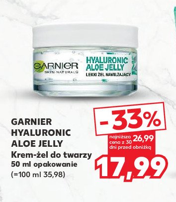 Żel nawilżający lekki do skóry normalnej i mieszanej Garnier hyaluronic aloe jelly promocja