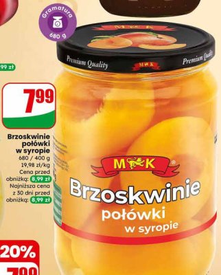 Brzoskwinie połówki w syropie M&K promocja w Dino