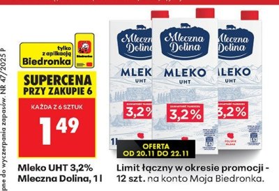 Mleko UHT 3,2% 1l promocja w Biedronka