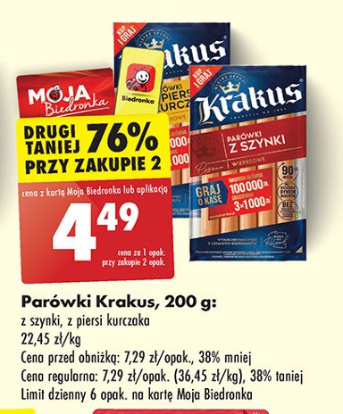 Parówki z piersi kurczaka Krakus animex promocja w Biedronka