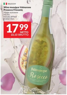 Wino musujące Valmarone Prosecco Frizzante białe wytrawne promocja w Makro