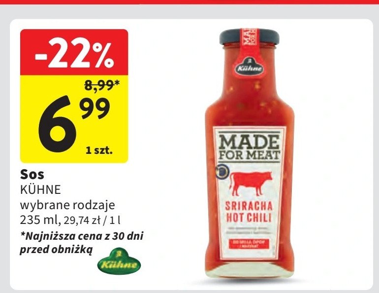 Sos sriracha hot chili Kuhne promocja w Intermarche