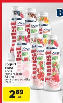 Jogurt poziomka Bakoma twist promocja w Carrefour