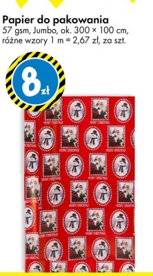 Papier do pakowania 57 gsm, Jumbo, ok. 300 × 100 cm, różne wzory promocja w Tedi
