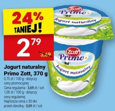 Jogurt naturalny Primo Zott, 370 g promocja w Twój Market