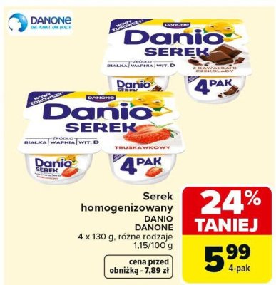 Serek homogenizowany Danio Danone różne rodzaje 4x130g promocja w Carrefour Market