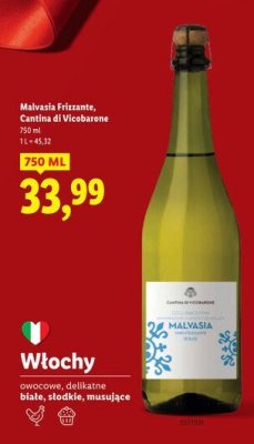 Wino Malvasia Frizzante białe musujące 750ml promocja w Lidl