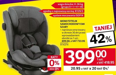 Fotelik samochodowy MOMI EMI SZARY promocja w Selgros