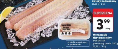 Morszczuk filet bez skóry SUPERFISH pakowany po ok. 380g promocja w Intermarche