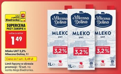 Mleko UHT 3,2%  promocja w Biedronka