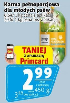 Karma pełnoporcjowa dla młodych psów promocja w Prim Market