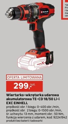 Wiertarko-wkrętarka udarowa akumulatorowa TE-CD 18/50 Li-I EXC EINHELL promocja w Leroy Merlin