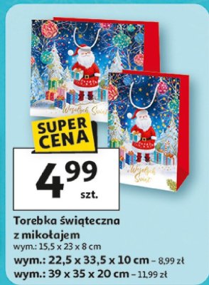 Torebka świąteczna z mikołajem wym.: 15,5 x 23 x 8 cm promocja w Auchan