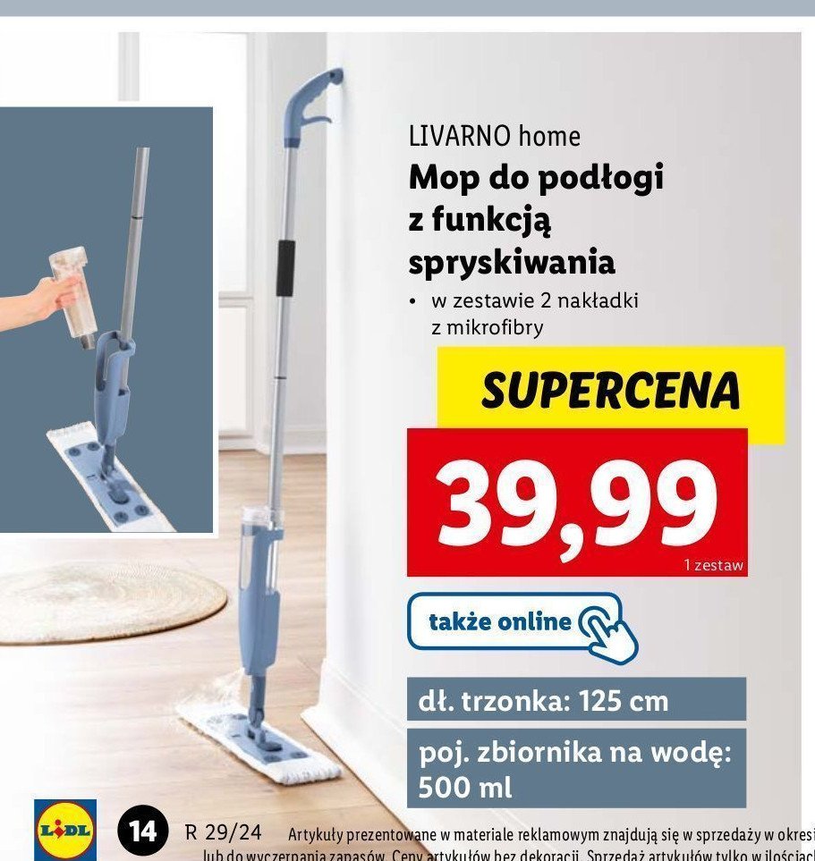 Mop do podłogi z funkcją spryskiwania LIVARNO HOME promocja