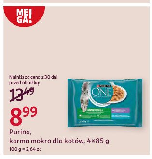 Karma dla kota indoor formula cielęcina z marchewką + tuńczyk z zieloną fasolką Purina one promocja