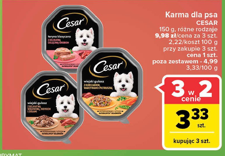 Karma dla psa pate z delikatnym drobiem i wołowiną Cesar (karma) promocje