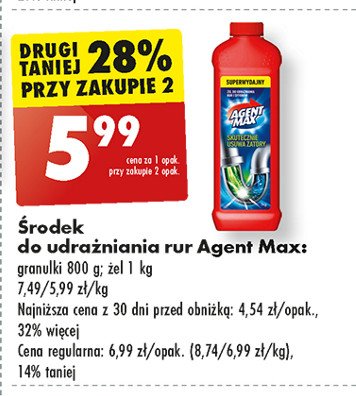 Udrażniacz do rur i syfonów żel Agent max promocja