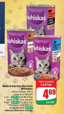 Mokra karma dla kota Whiskas różne rodzaje, 400 g promocja w Dino