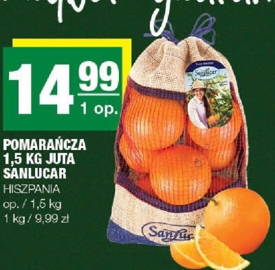 Pomarańcza 1,5 kg juta Sanlucar Hiszpania promocja w SPAR