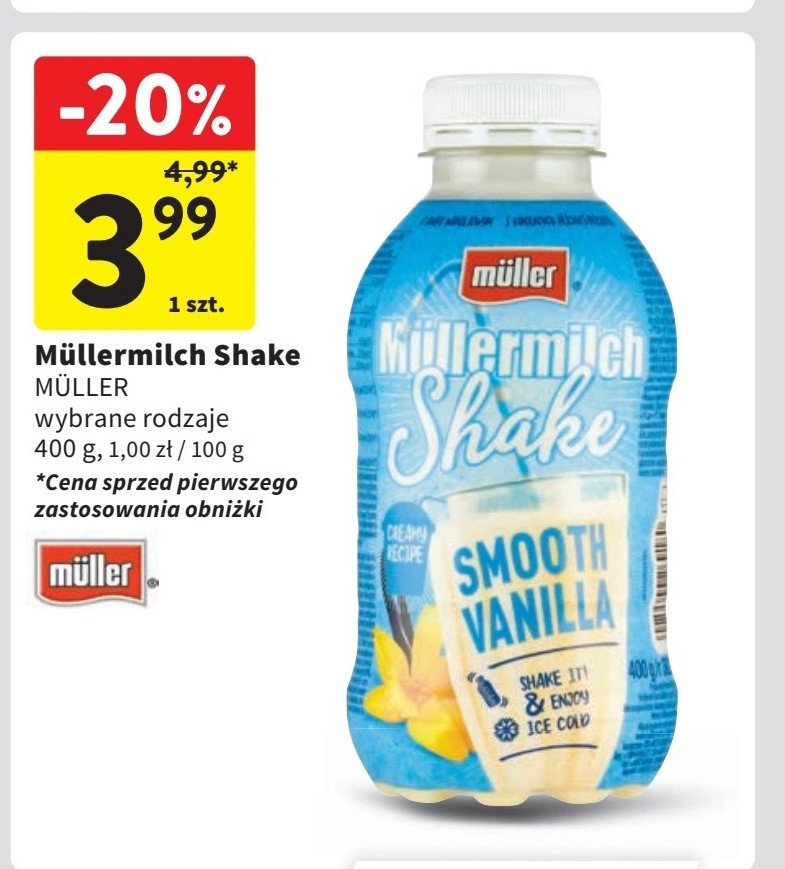 Napój mleczny smooth vanilla Mullermilch shake promocja