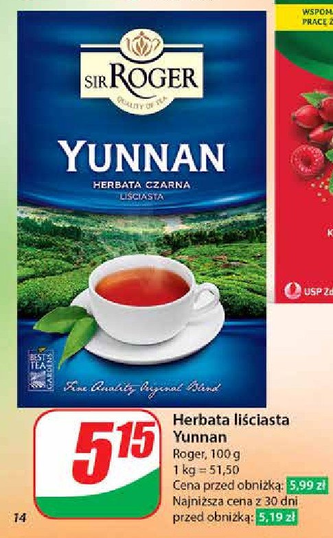 Herbata liściasta yunnan Sir roger promocja