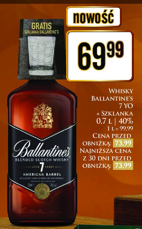 Whisky + szklanka Ballantine's 7 yo promocja