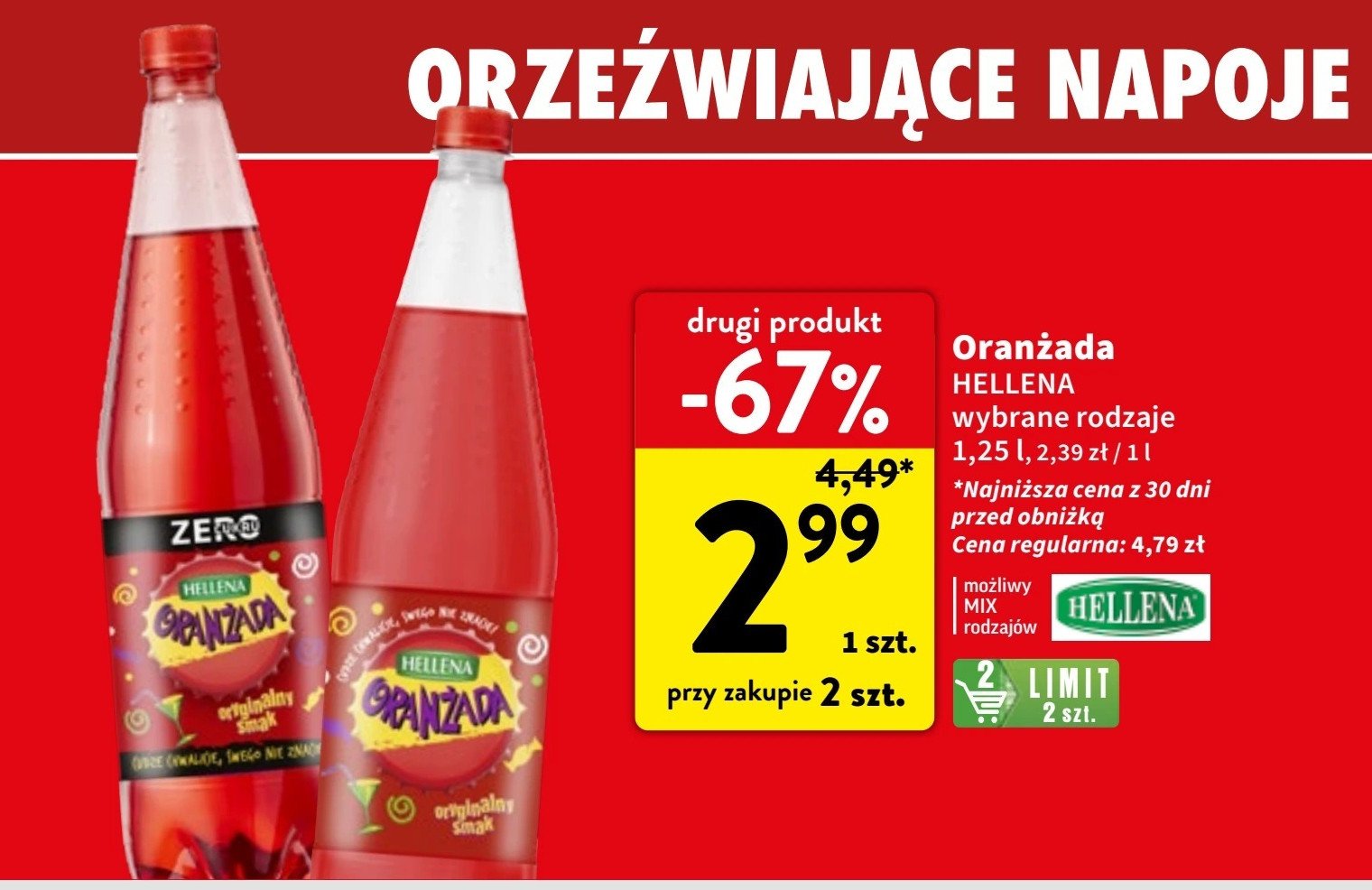 Oranżada czerwona zero Hellena oranżada promocja w Intermarche