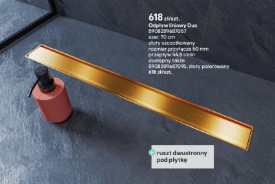 Odpływ liniowy Duo złoty szczotkowany 70 cm promocja w Castorama