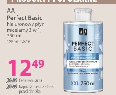 Płyn AA Perfect Basic hialuronowy płyn micelarny 3 w 1 promocja w Hebe