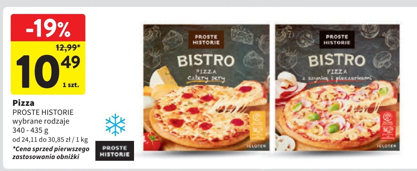 Pizza z szynką i pieczarkami Iglotex proste historie bistro promocja w Intermarche