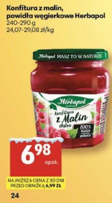Konfitura z malin, powidła węgierkowe Herbapol promocja w Delikatesy Centrum
