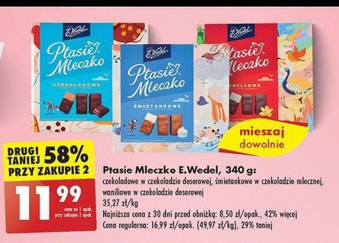 Czekoladki czekoladowe E. wedel ptasie mleczko promocja w Biedronka