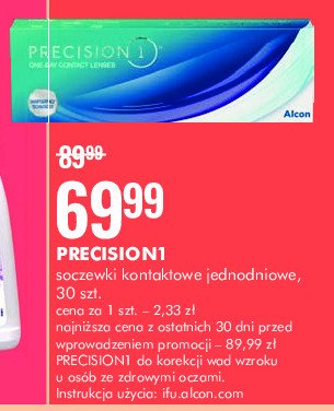 Soczewki kontaktowe jednodniowe -1.00 Alcon precision promocja