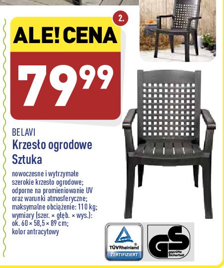 Krzesło ogrodowe 60 x 58.5 x 89 cm BELAVI promocja