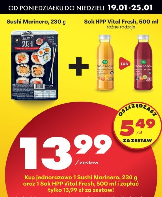 Zestaw: Sushi Marinero + sok HPP Vital Fresh, różne rodzaje promocja w Biedronka